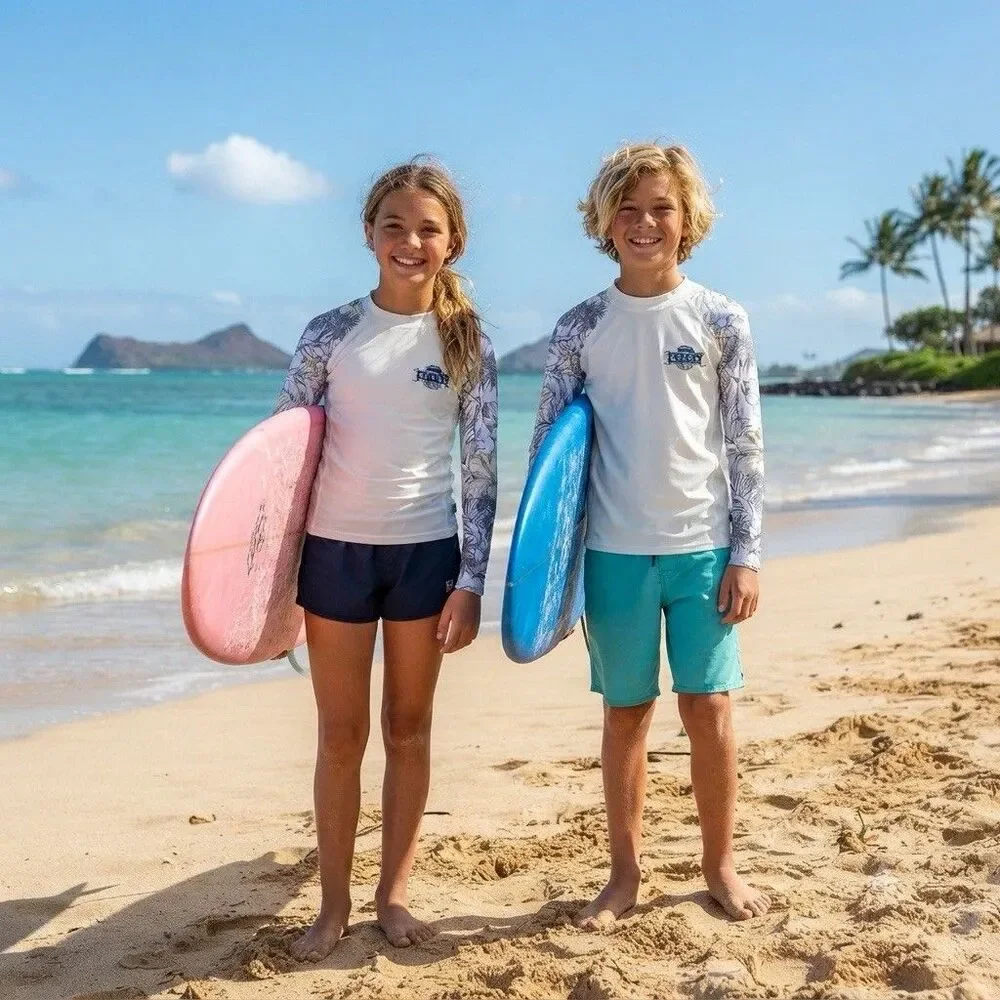 NWT Ohana Surf Shop UPF 50 Long Sleeve Rash Guard Size 14 GNAP7281